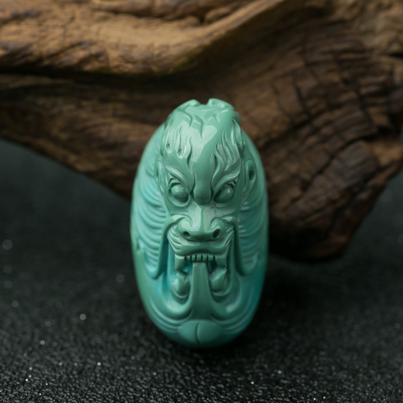 天然绿松石龙头戒面-红掌柜