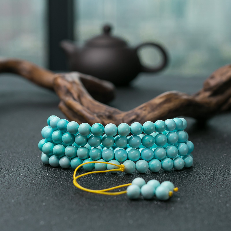 7.5mm中瓷铁线蓝绿松石108佛珠-红掌柜