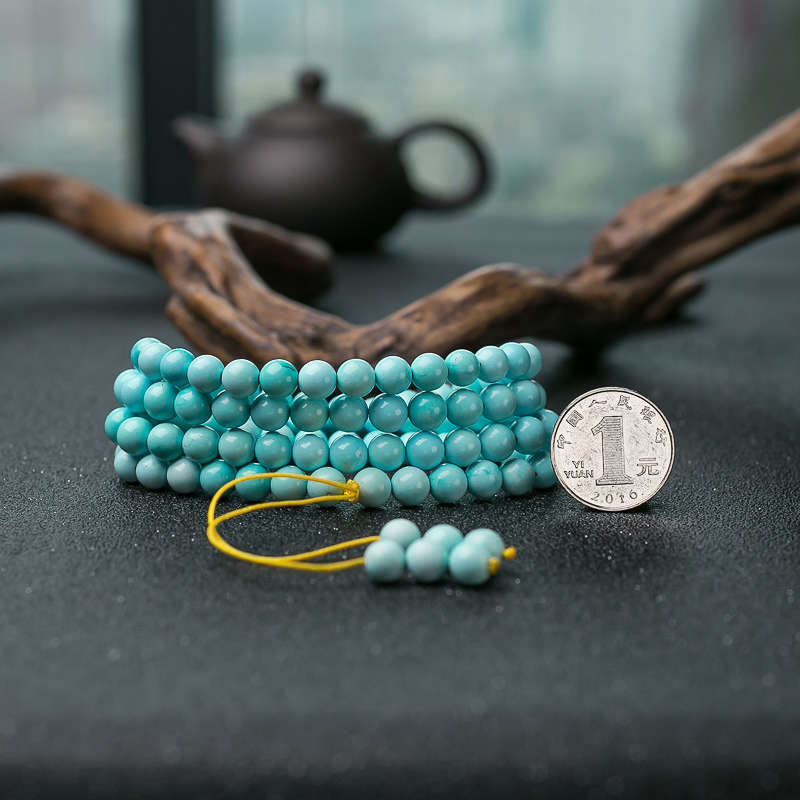 中瓷铁线蓝绿松石佛珠-红掌柜