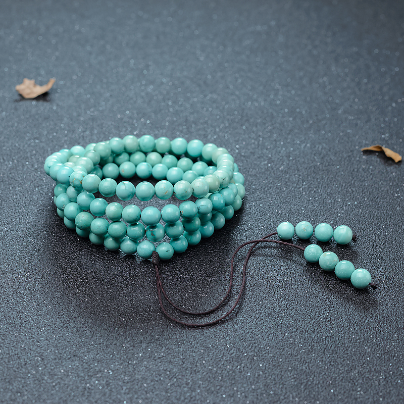 6.8mm天然中高瓷铁线蓝绿绿松石108佛珠-红掌柜