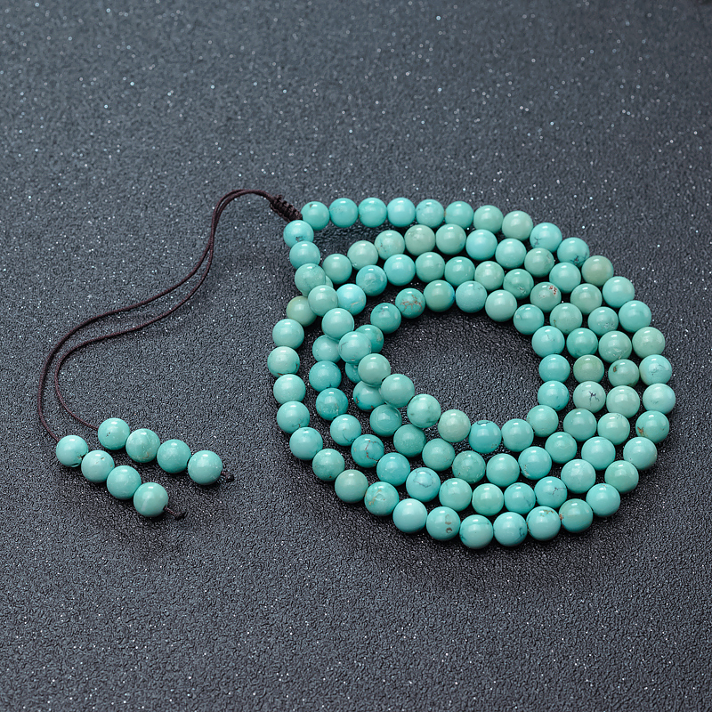 6.8mm湖北中高瓷铁线蓝绿绿松石108佛珠-红掌柜