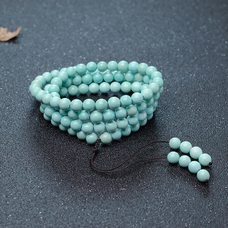 6.6mm天然湖北中高瓷蓝绿松石佛珠-红掌柜