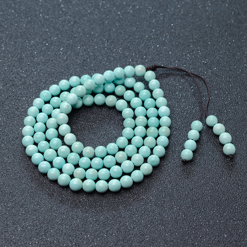 6.6mm天然中高瓷蓝绿松石108佛珠-红掌柜