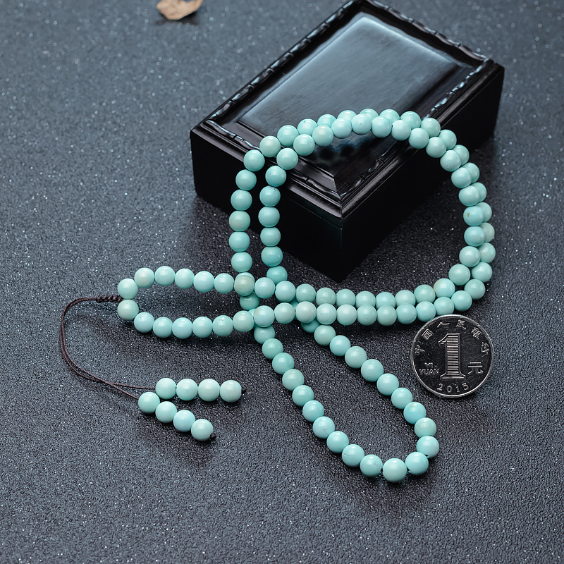 6.6mm天然湖北中高瓷蓝绿松石108佛珠-红掌柜