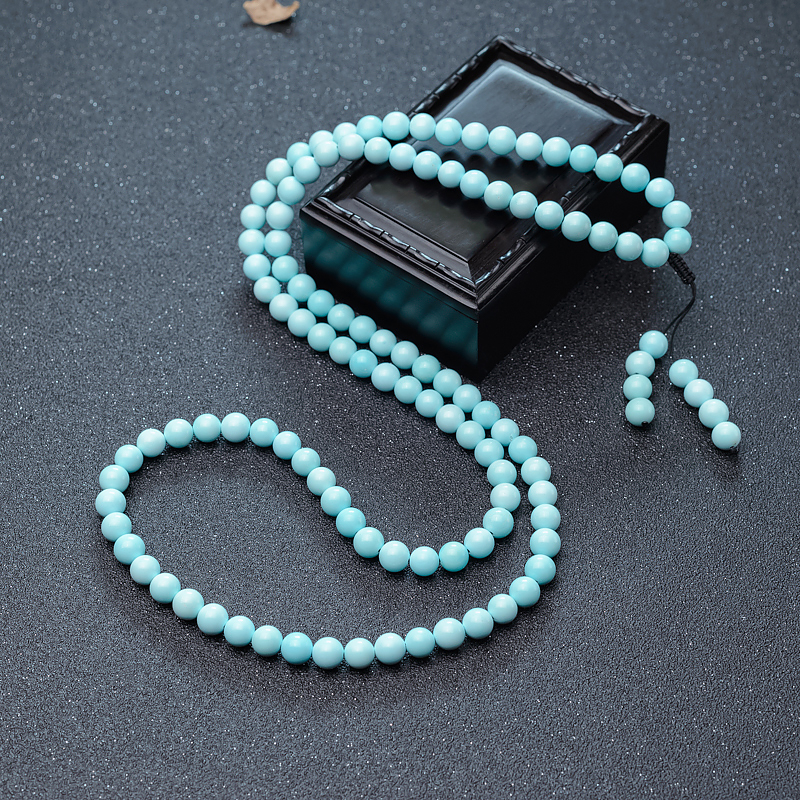 7.5mm天然湖北蓝绿松石108佛珠-红掌柜