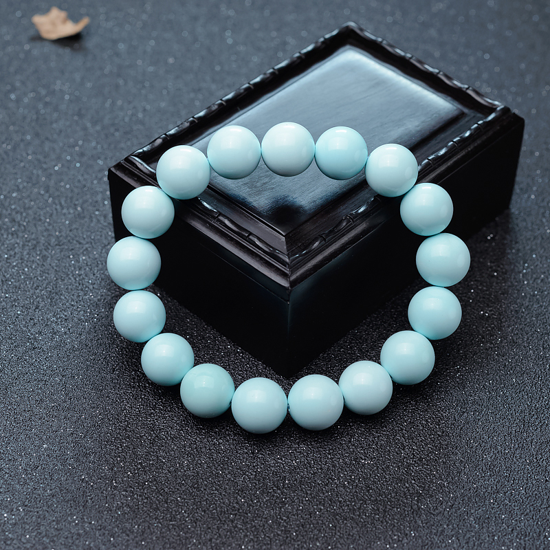 12.5mm天然湖北浅蓝绿松石单圈手串-红掌柜