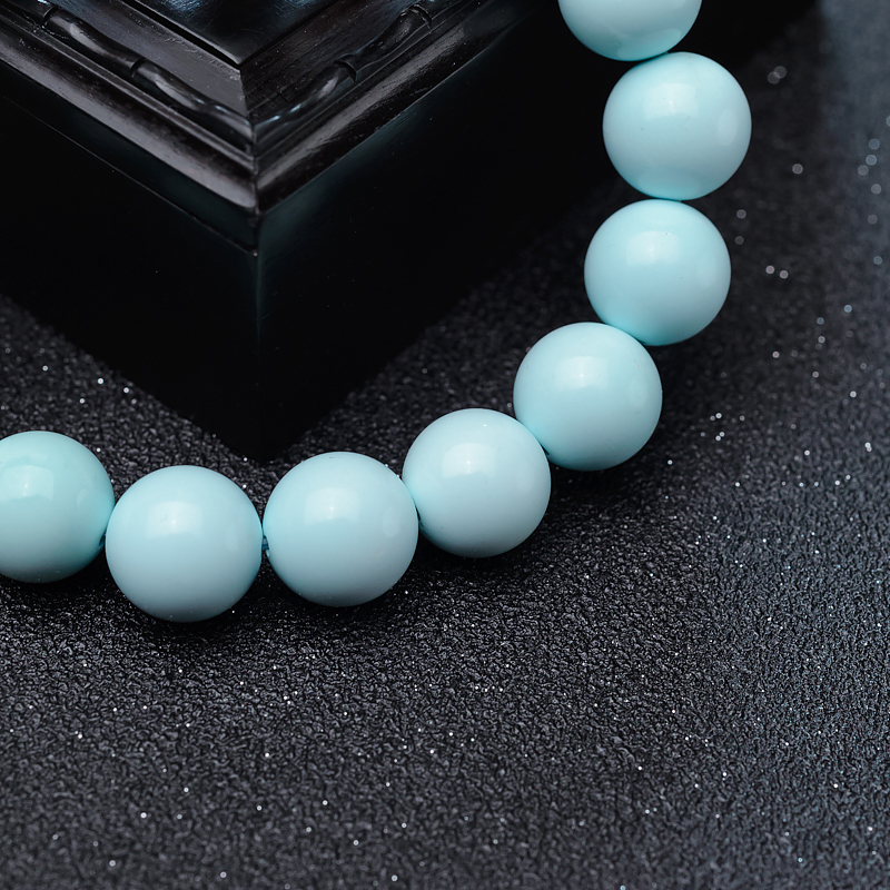 天然湖北中瓷浅蓝绿松石单圈手串-红掌柜