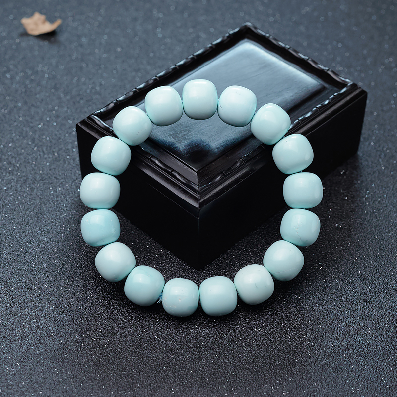 天然湖北绿松石苹果珠单圈手串-红掌柜