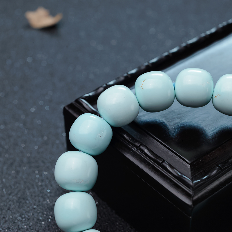 天然中瓷浅蓝绿松石苹果珠单圈手串-红掌柜