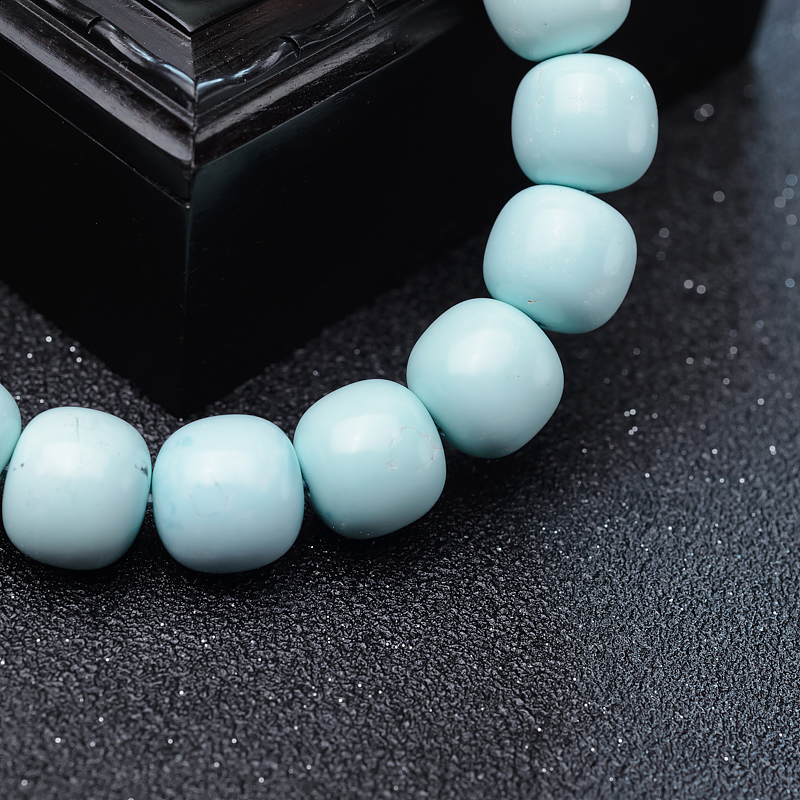 湖北中瓷浅蓝绿松石苹果珠单圈手串-红掌柜