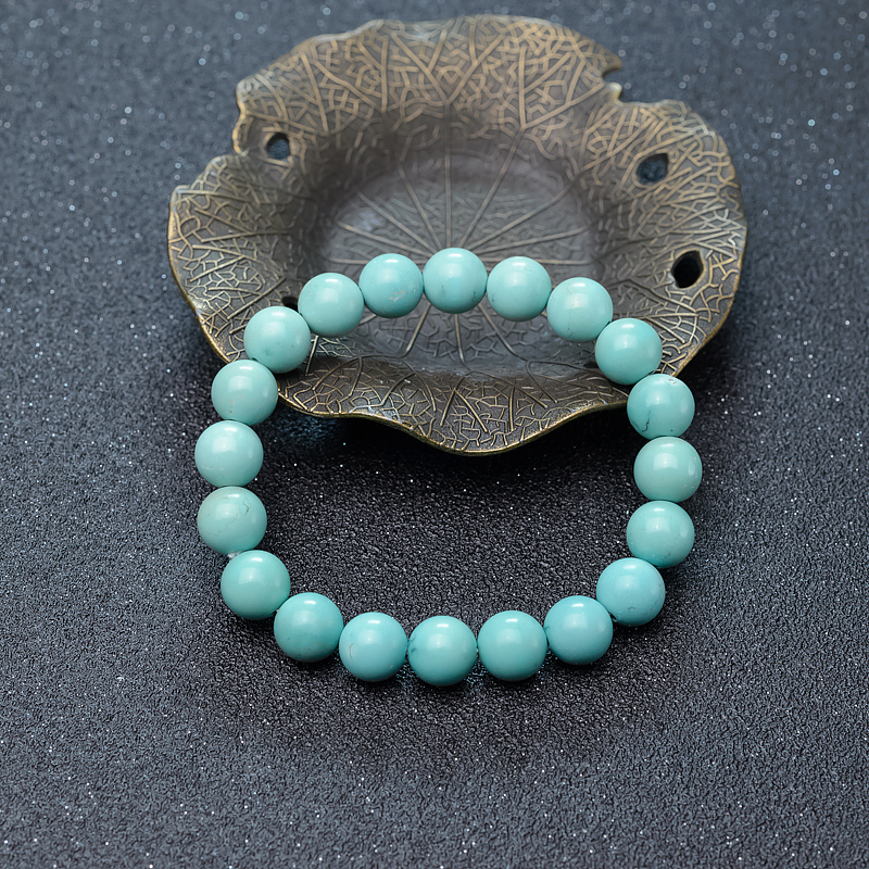 9.5mm天然湖北中高瓷蓝绿松石手串-红掌柜