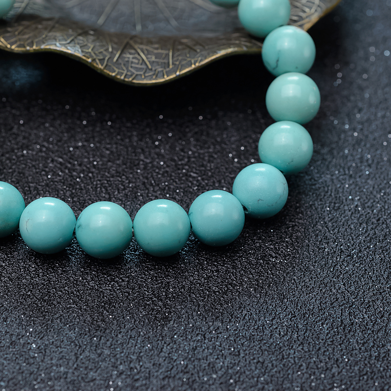 天然湖北中高瓷蓝绿松石单圈手串-红掌柜