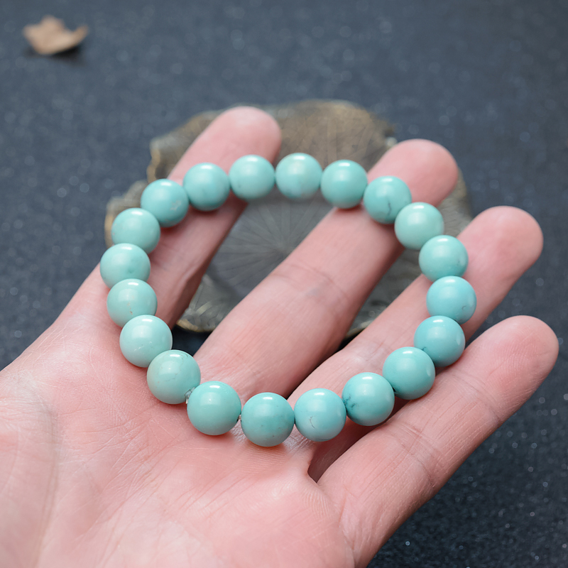 9.5mm天然湖北中高瓷蓝绿松石单圈手串-红掌柜
