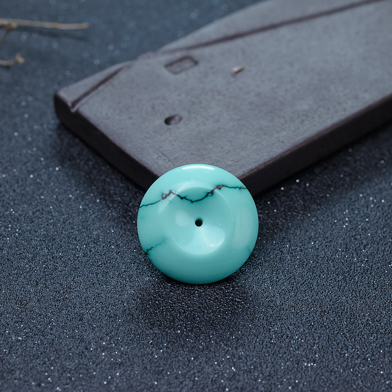 湖北天然中高瓷铁线蓝绿绿松石平安扣吊坠-红掌柜