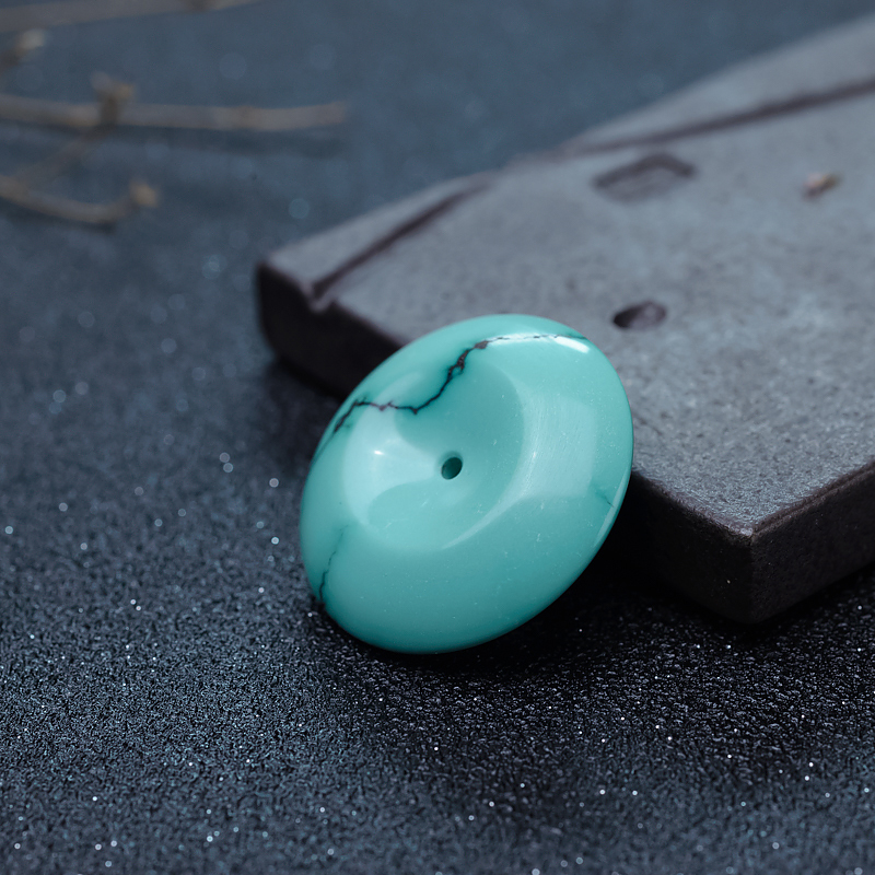 天然中高瓷铁线蓝绿绿松石平安扣吊坠-红掌柜