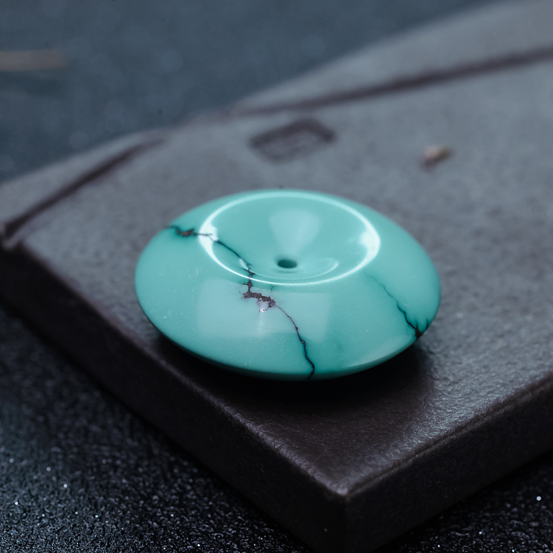 湖北天然中高瓷铁线蓝绿绿松石吊坠-红掌柜