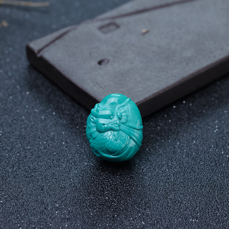 湖北天然高瓷蓝绿绿松石龙吊坠-红掌柜