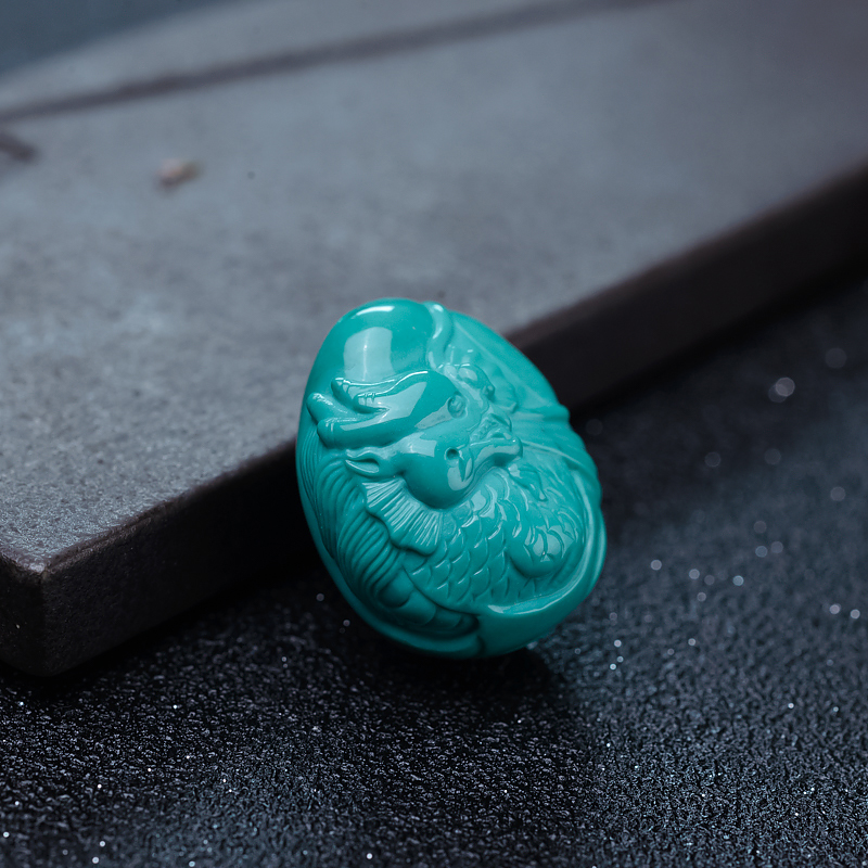 湖北高瓷蓝绿绿松石龙吊坠-红掌柜