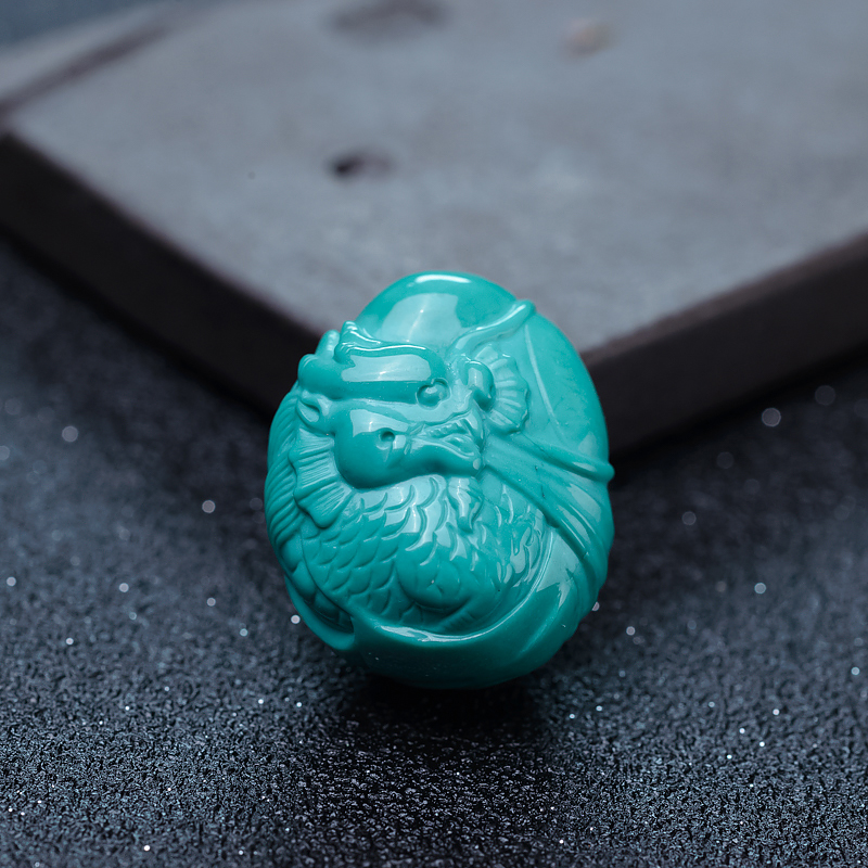 高瓷蓝绿绿松石龙吊坠-红掌柜