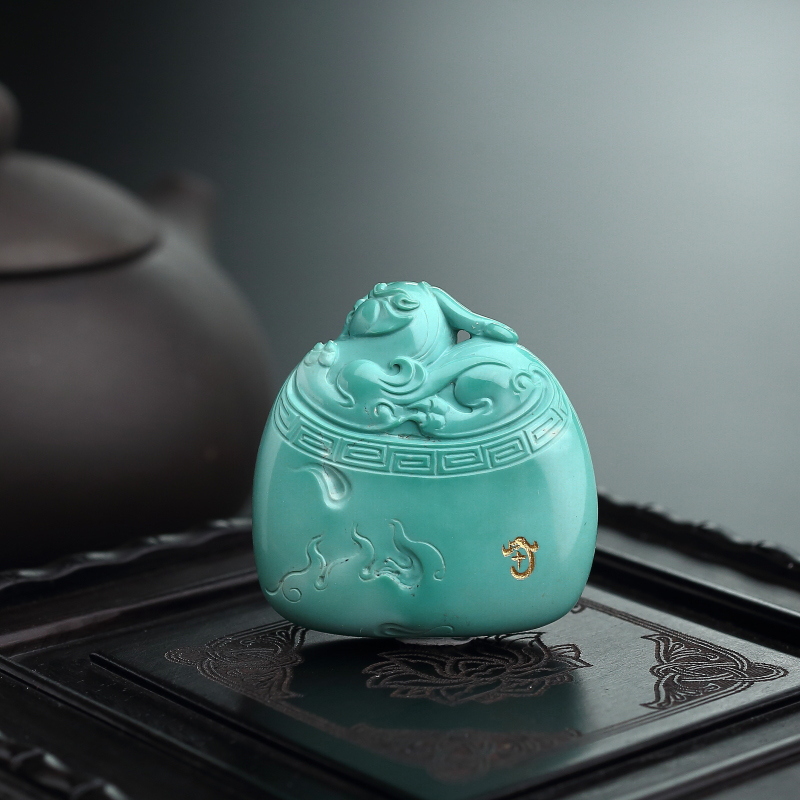 天然绿松石古龙凤吊坠-红掌柜