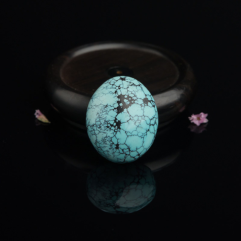 中高瓷铁线蓝绿松石戒面-红掌柜