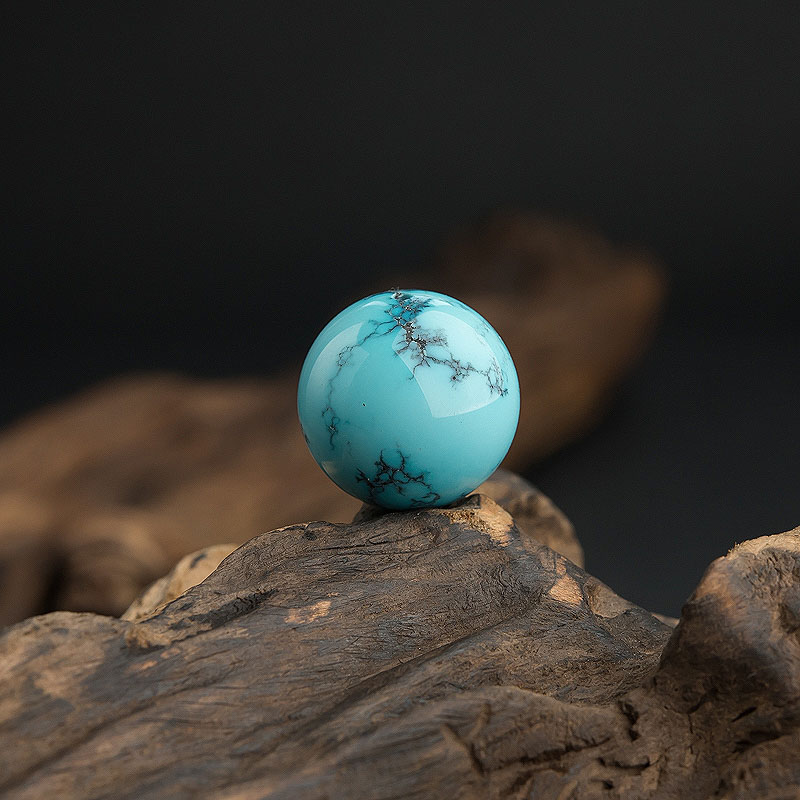 17.5mm高瓷铁线蓝绿松石圆珠-红掌柜