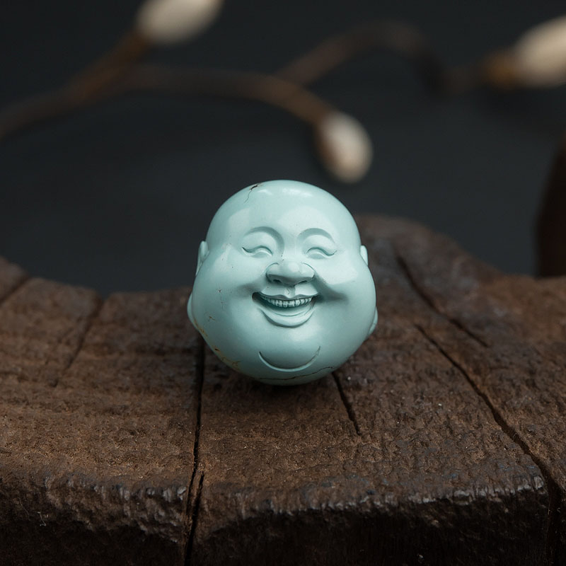 中瓷铁线浅蓝绿松石弥勒佛背云-红掌柜