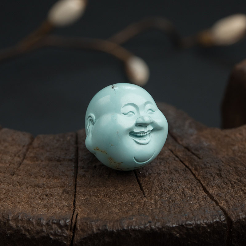 铁线浅蓝绿松石弥勒佛背云-红掌柜