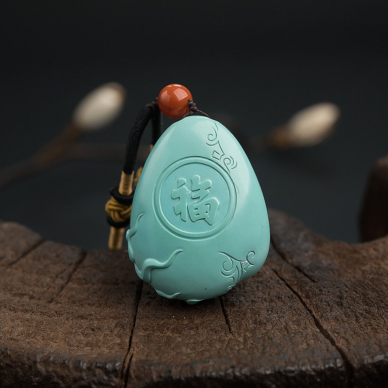 蓝绿绿松石龙吊坠-红掌柜