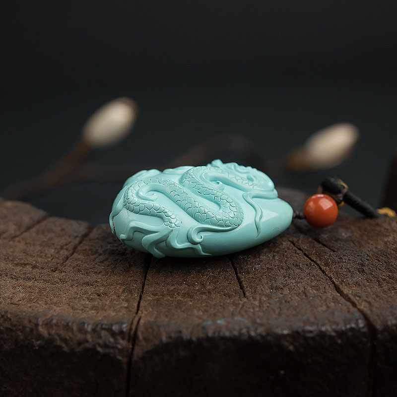 天然绿松石龙吊坠-红掌柜