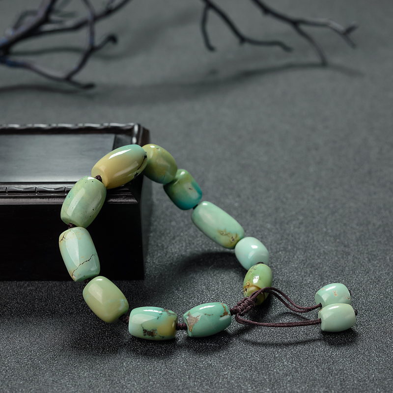 中高瓷铁线俏色绿松石桶珠手串 - 红掌柜
