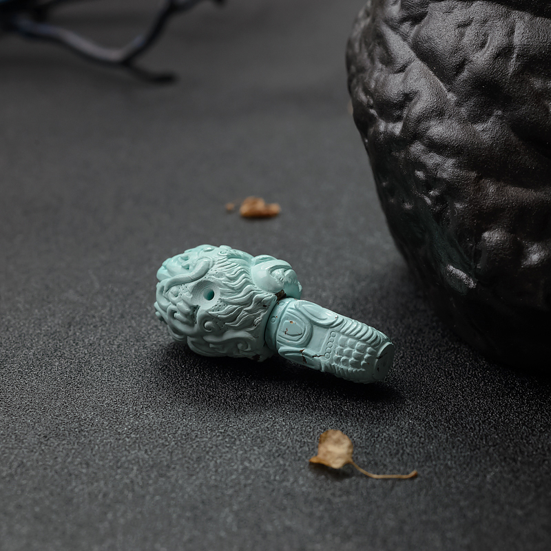 天然铁线浅蓝绿松石鸟神三通-红掌柜