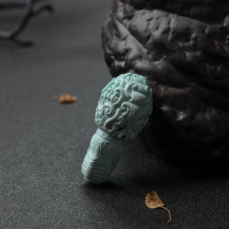 天然中高瓷浅蓝绿松石鸟神三通-红掌柜