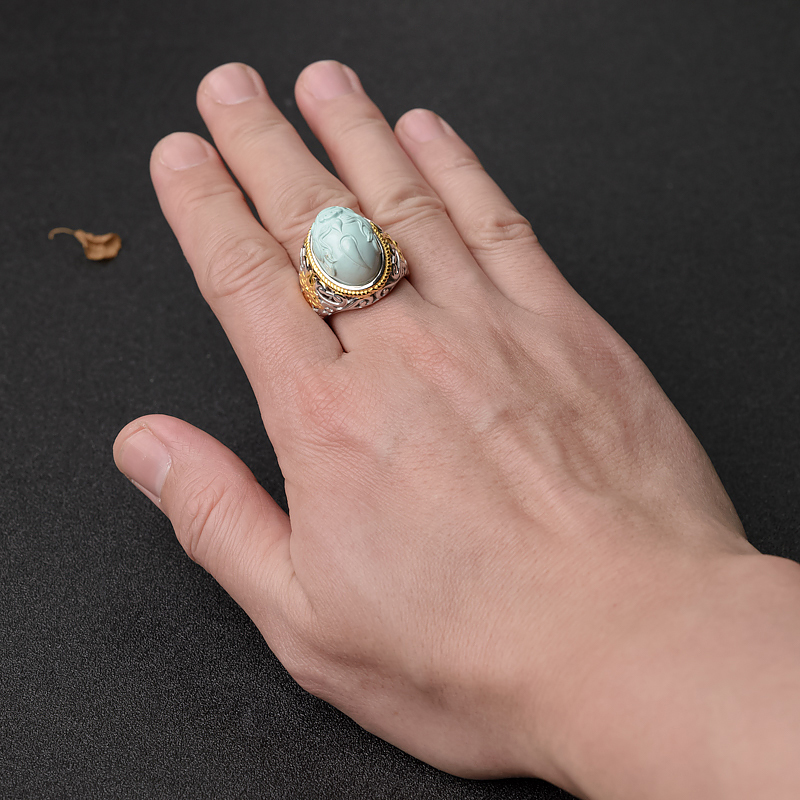 浅蓝绿松石兽面戒指-红掌柜