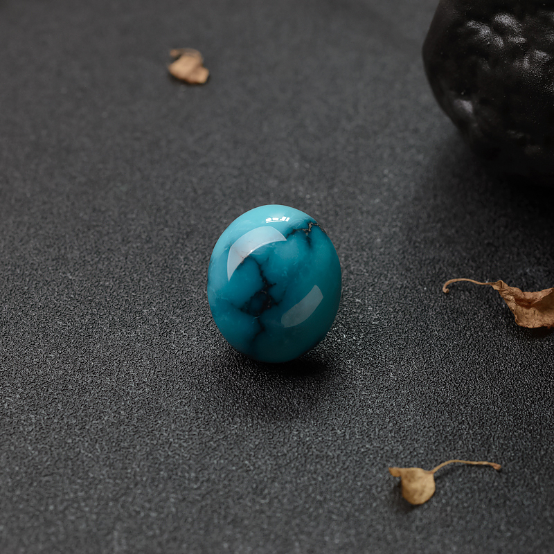 湖北天然高瓷铁线蔚蓝绿松石戒面-红掌柜