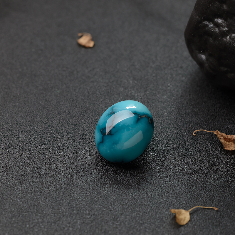 天然高瓷铁线蔚蓝绿松石戒面-红掌柜