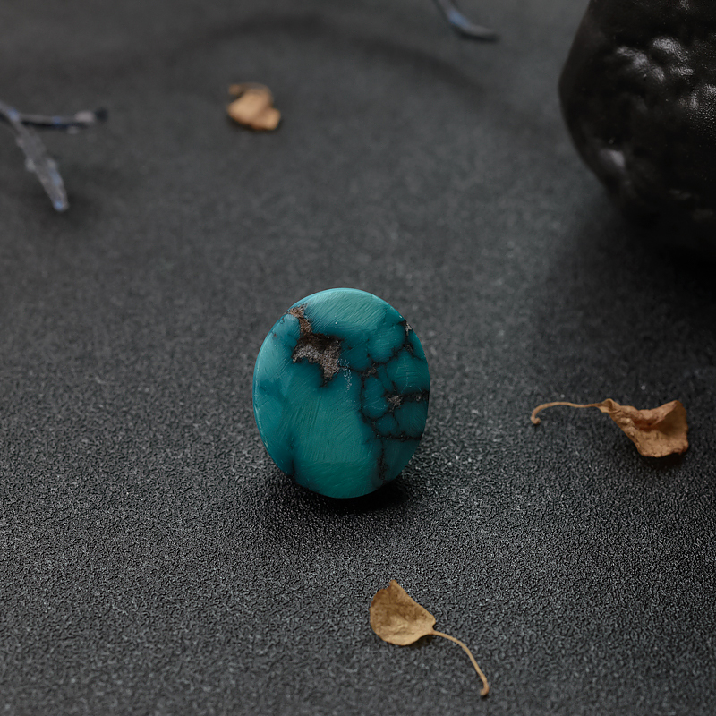 湖北天然蔚蓝绿松石戒面-红掌柜