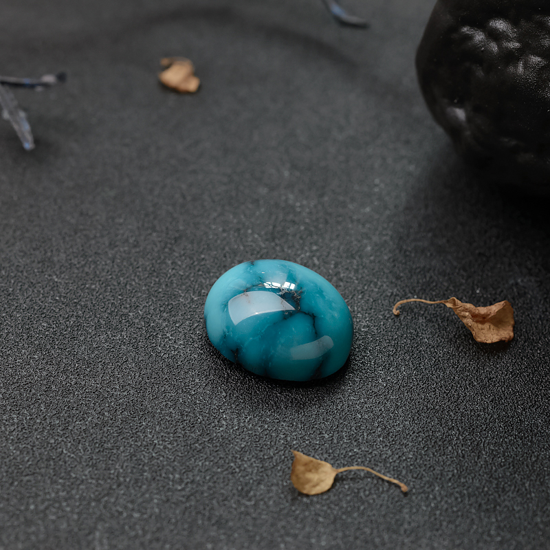 高瓷铁线蔚蓝绿松石戒面-红掌柜