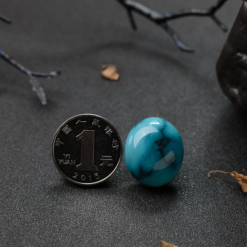 铁线蔚蓝绿松石戒面-红掌柜