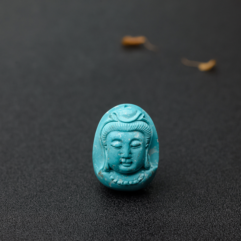 湖北天然中瓷蔚蓝绿松石观音吊坠-红掌柜