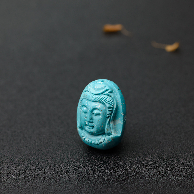 天然中瓷蔚蓝绿松石观音吊坠-红掌柜