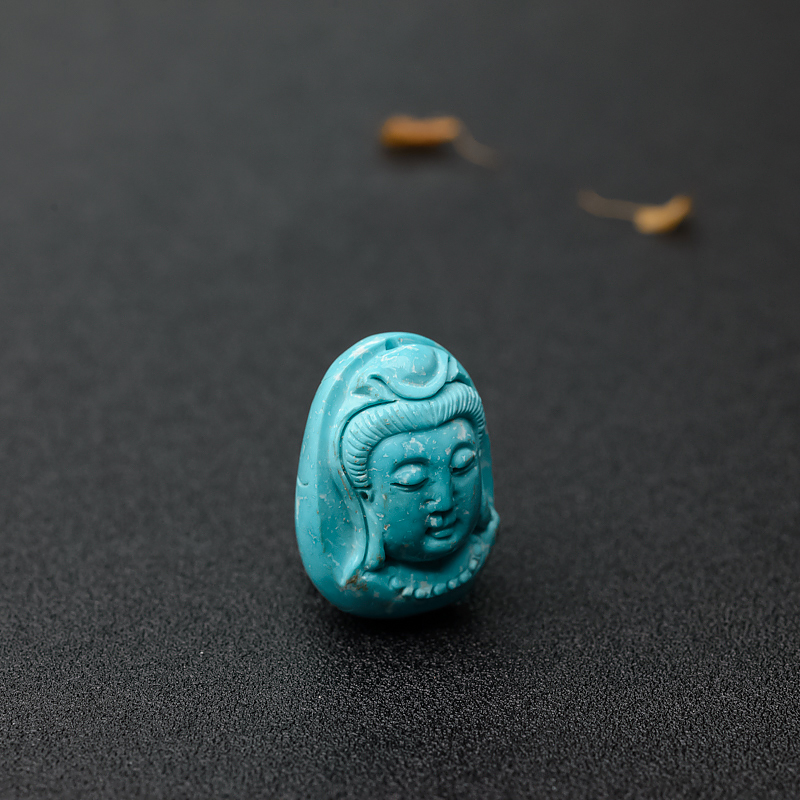 湖北中瓷蔚蓝绿松石观音吊坠-红掌柜