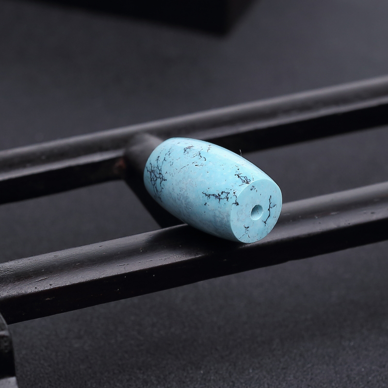 天然湖北蓝绿松石桶珠-红掌柜