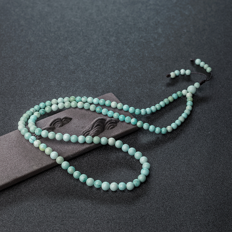 湖北天然中高瓷铁线浅蓝绿松石108塔链-红掌柜