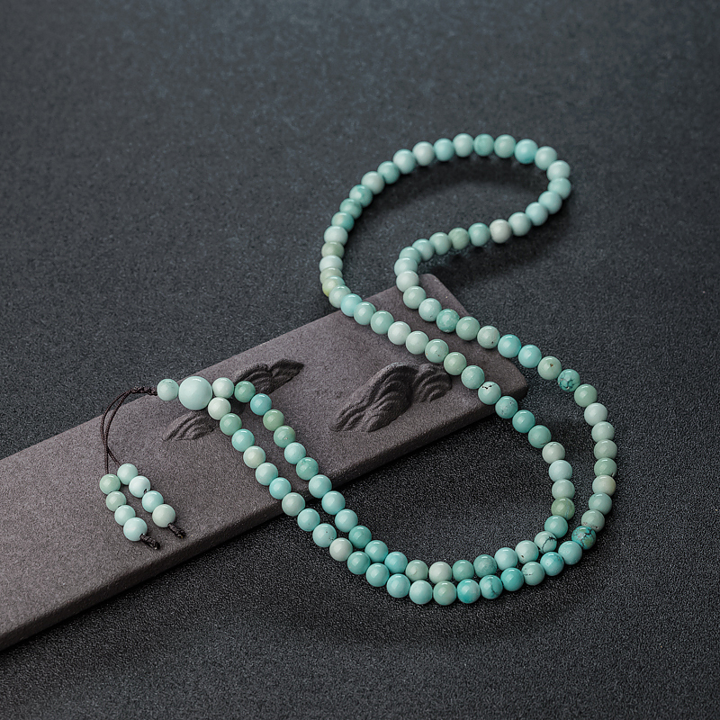 天然中高瓷铁线浅蓝绿松石108塔链-红掌柜