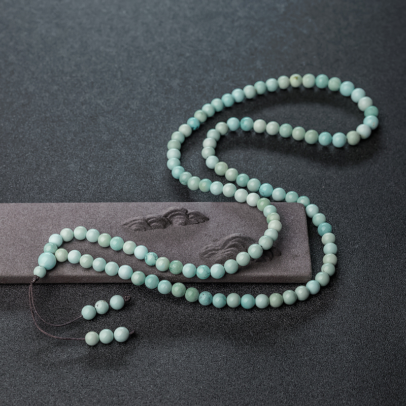 天然中高瓷铁线浅蓝绿松石108塔链-红掌柜