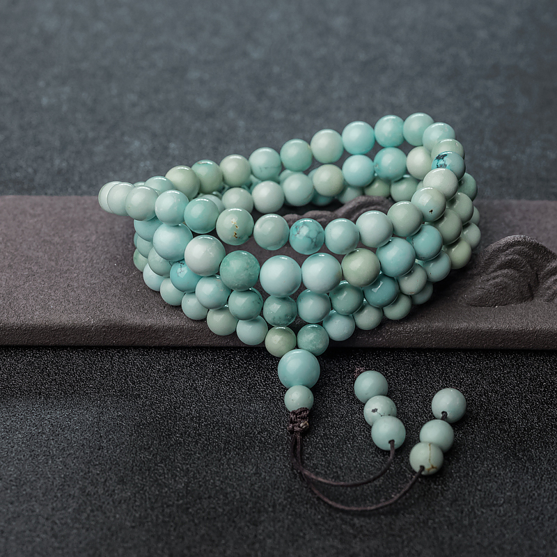 湖北天然铁线浅蓝绿松石108塔链-红掌柜