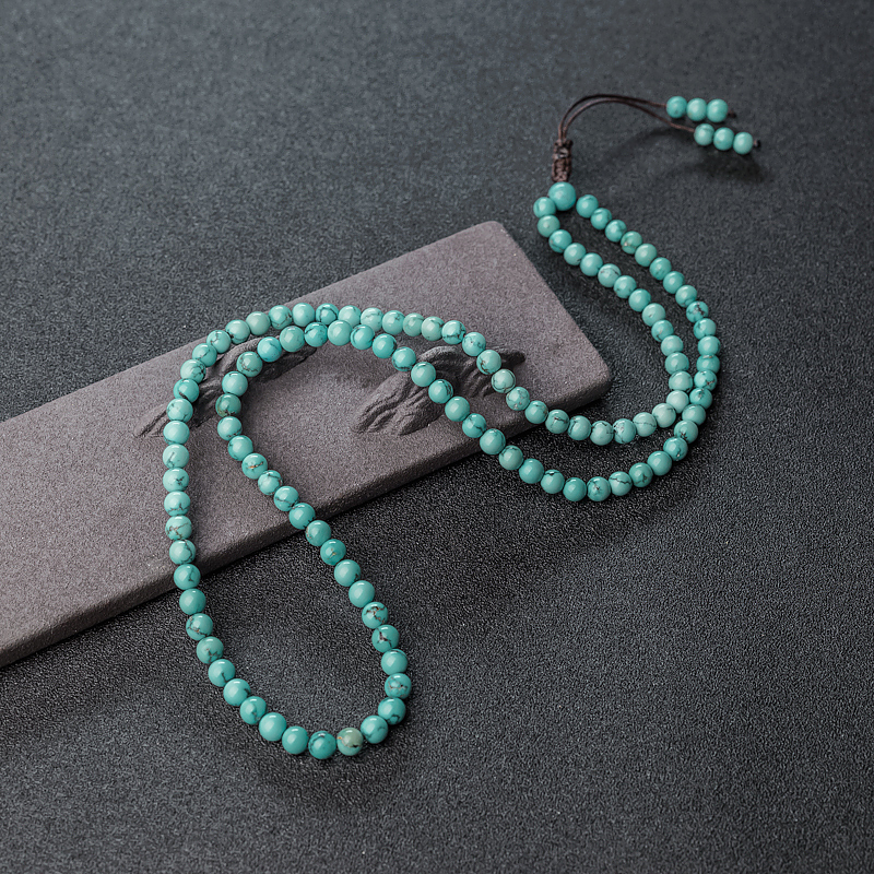 湖北天然中高瓷铁线蓝绿松石珠链-红掌柜