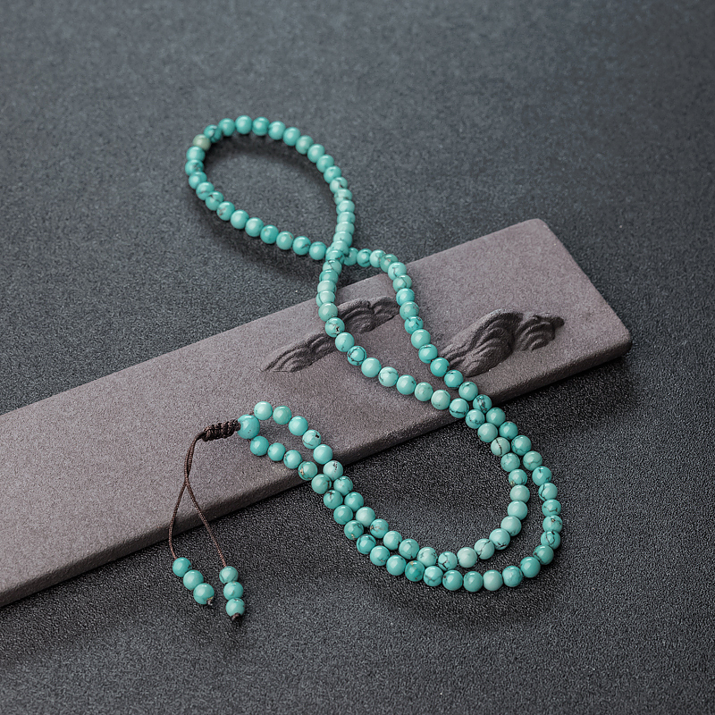 天然中高瓷铁线蓝绿松石珠链-红掌柜