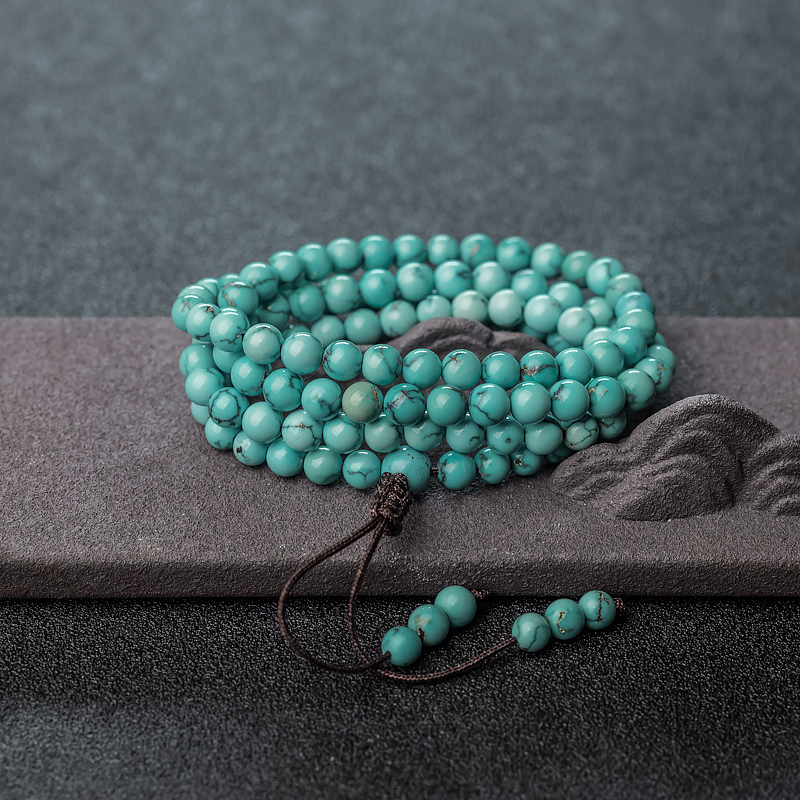 中高瓷铁线蓝绿松石珠链-红掌柜